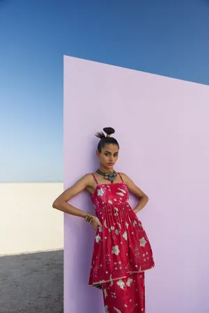 Raji Ramniq   I   Magenta Printed Silk Velvet  Kurta Set We-106