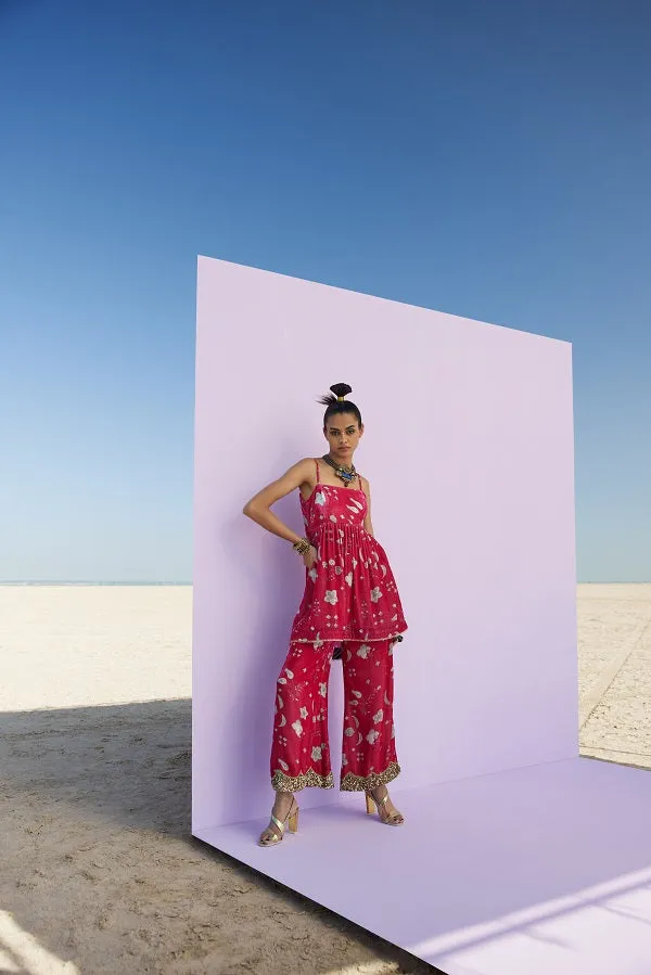 Raji Ramniq   I   Magenta Printed Silk Velvet  Kurta Set We-106