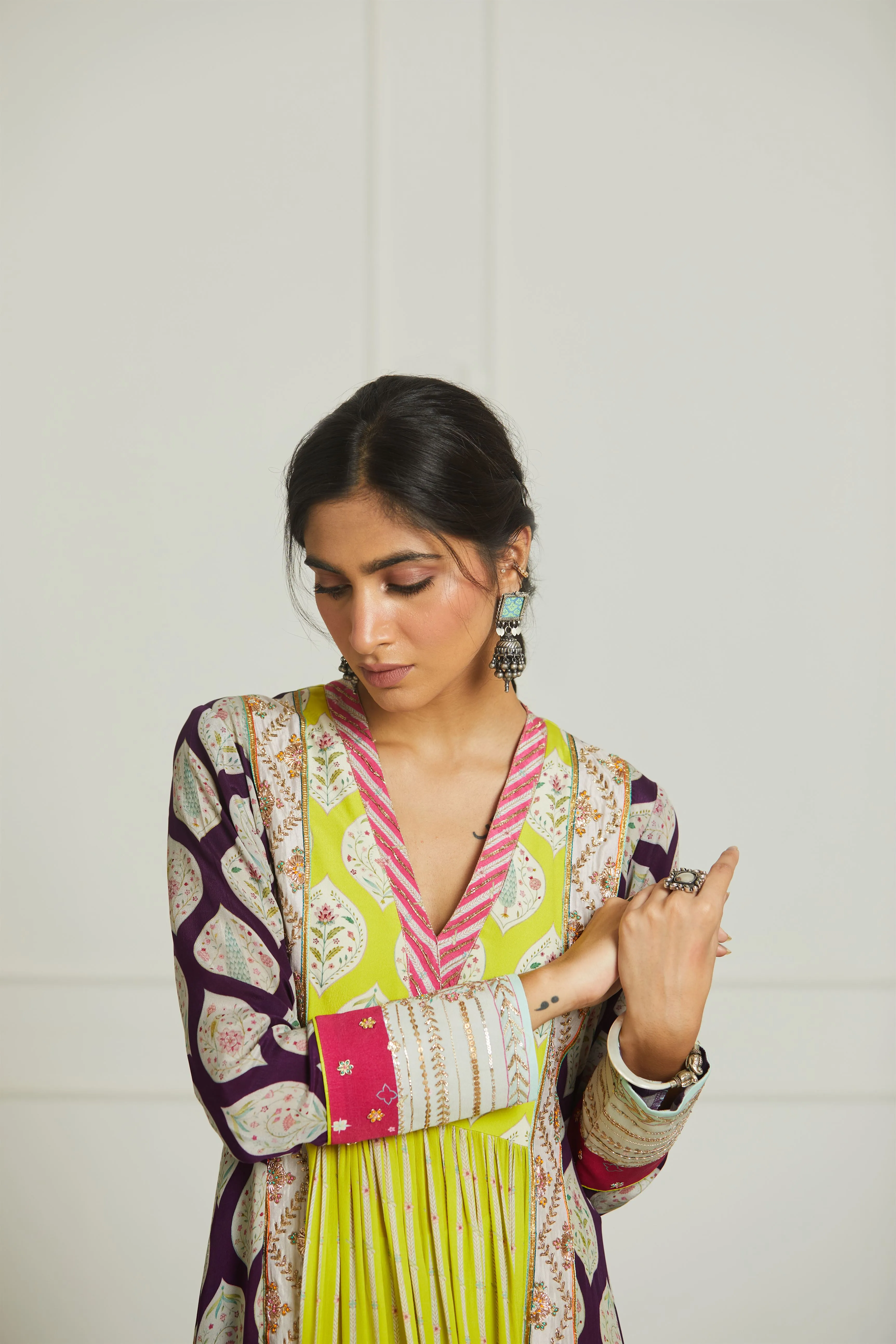 Raji Ramniq Mehezebeen Collection Purple Lime Kurta Palazzo Dupatta Mb-108