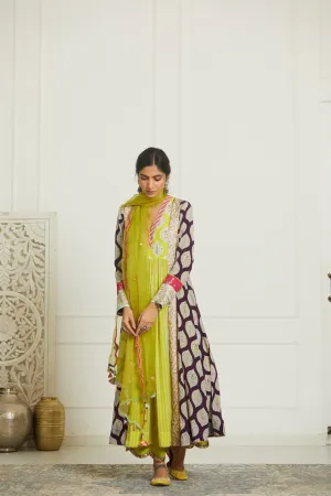 Raji Ramniq Mehezebeen Collection Purple Lime Kurta Palazzo Dupatta Mb-108