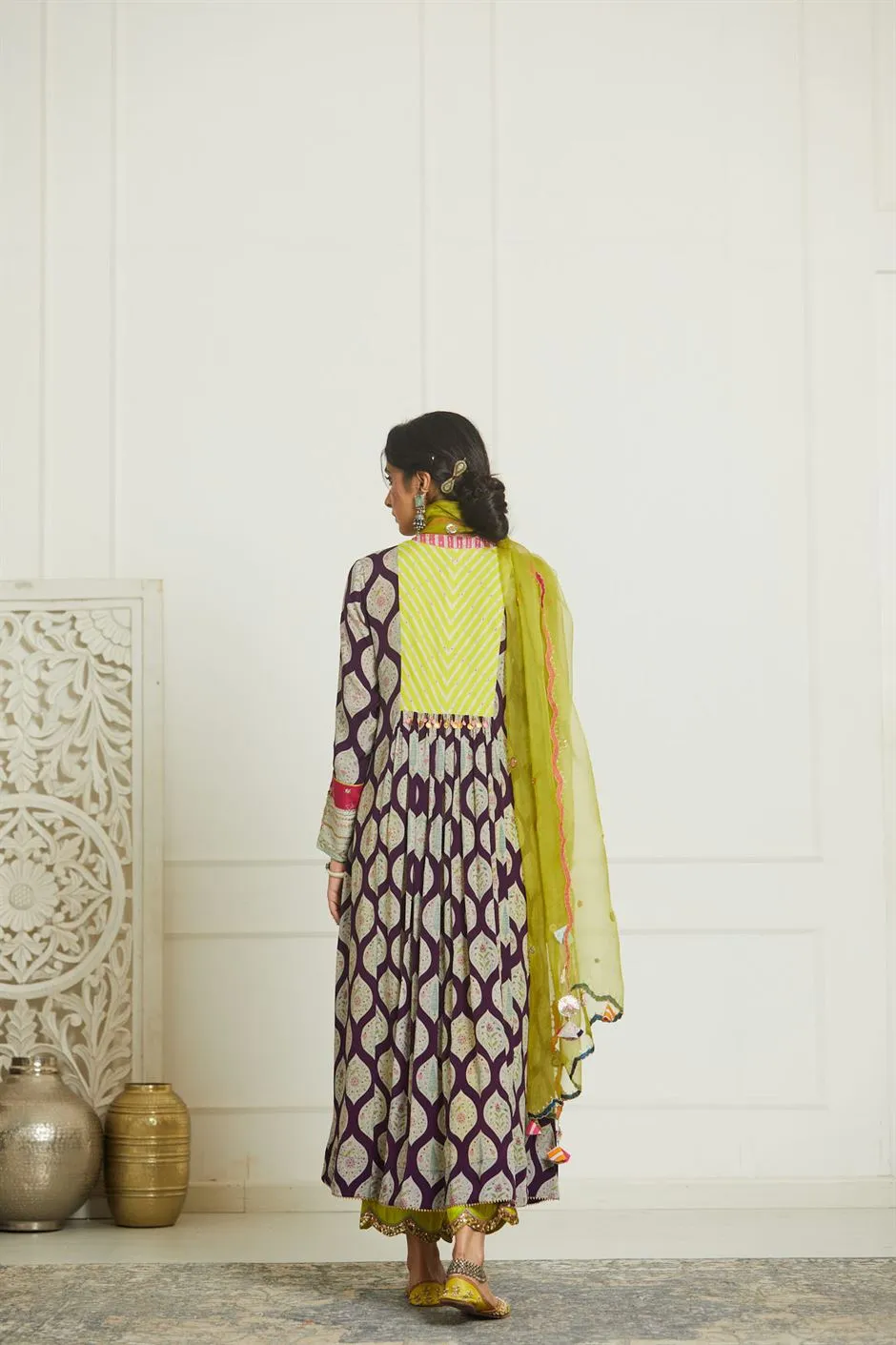 Raji Ramniq Mehezebeen Collection Purple Lime Kurta Palazzo Dupatta Mb-108