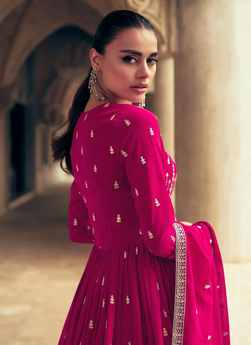 Rani Pink Reshamkari Embroidered Wedding Lehenga Kurti And Dupatta