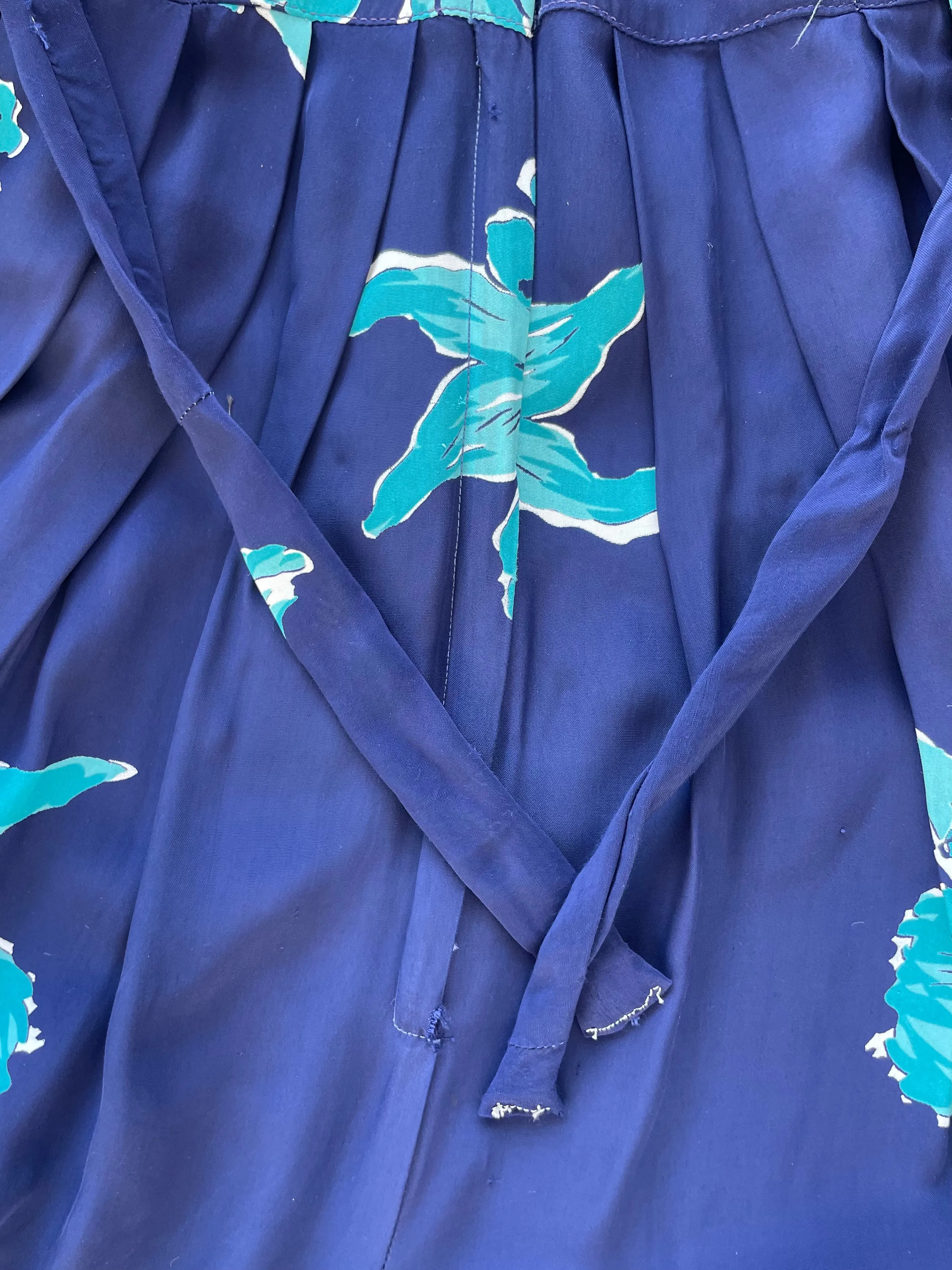 Rare 1940s Cold Rayon Floral Zip Front Palazzo Jumpsuit