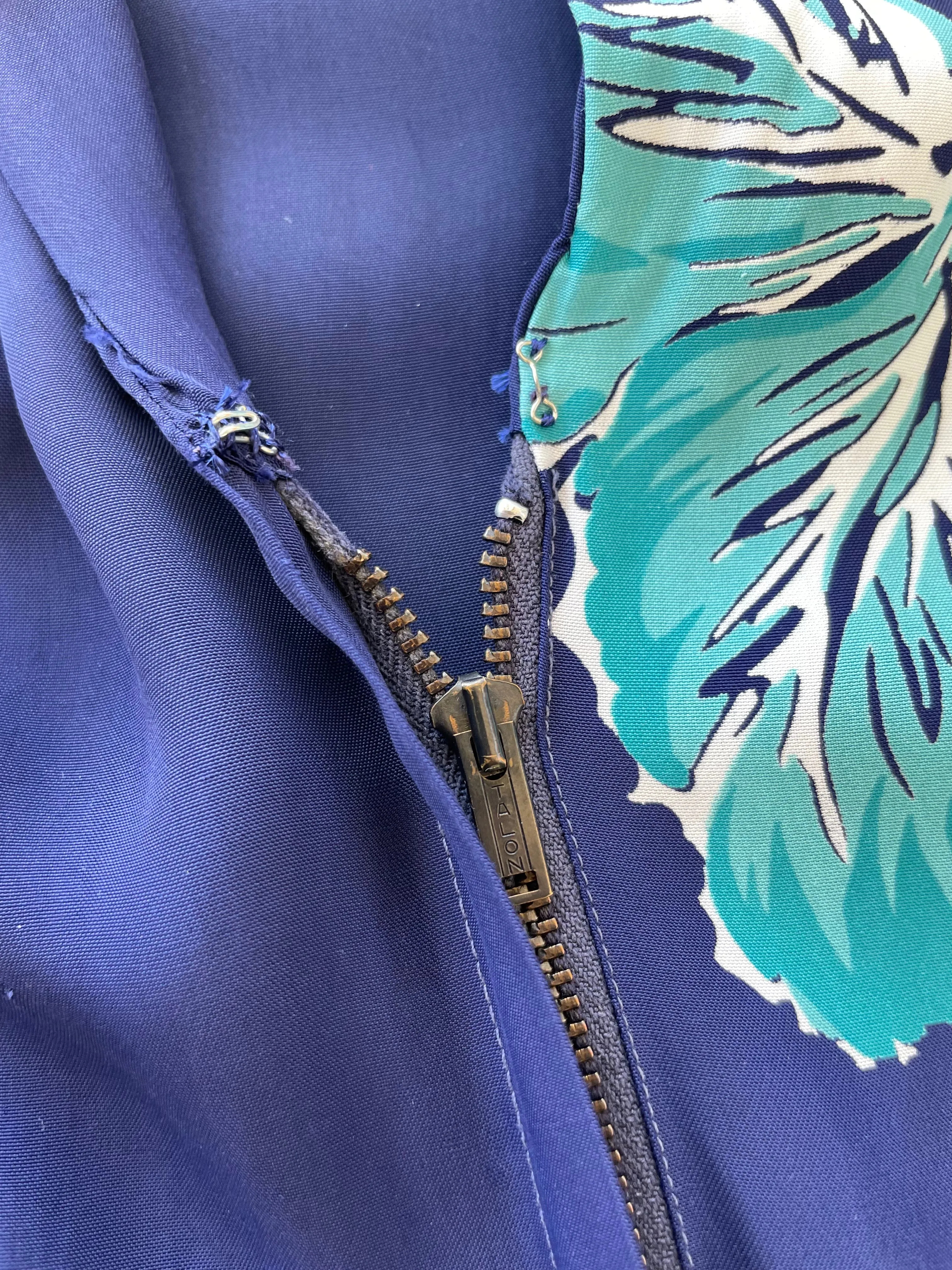 Rare 1940s Cold Rayon Floral Zip Front Palazzo Jumpsuit