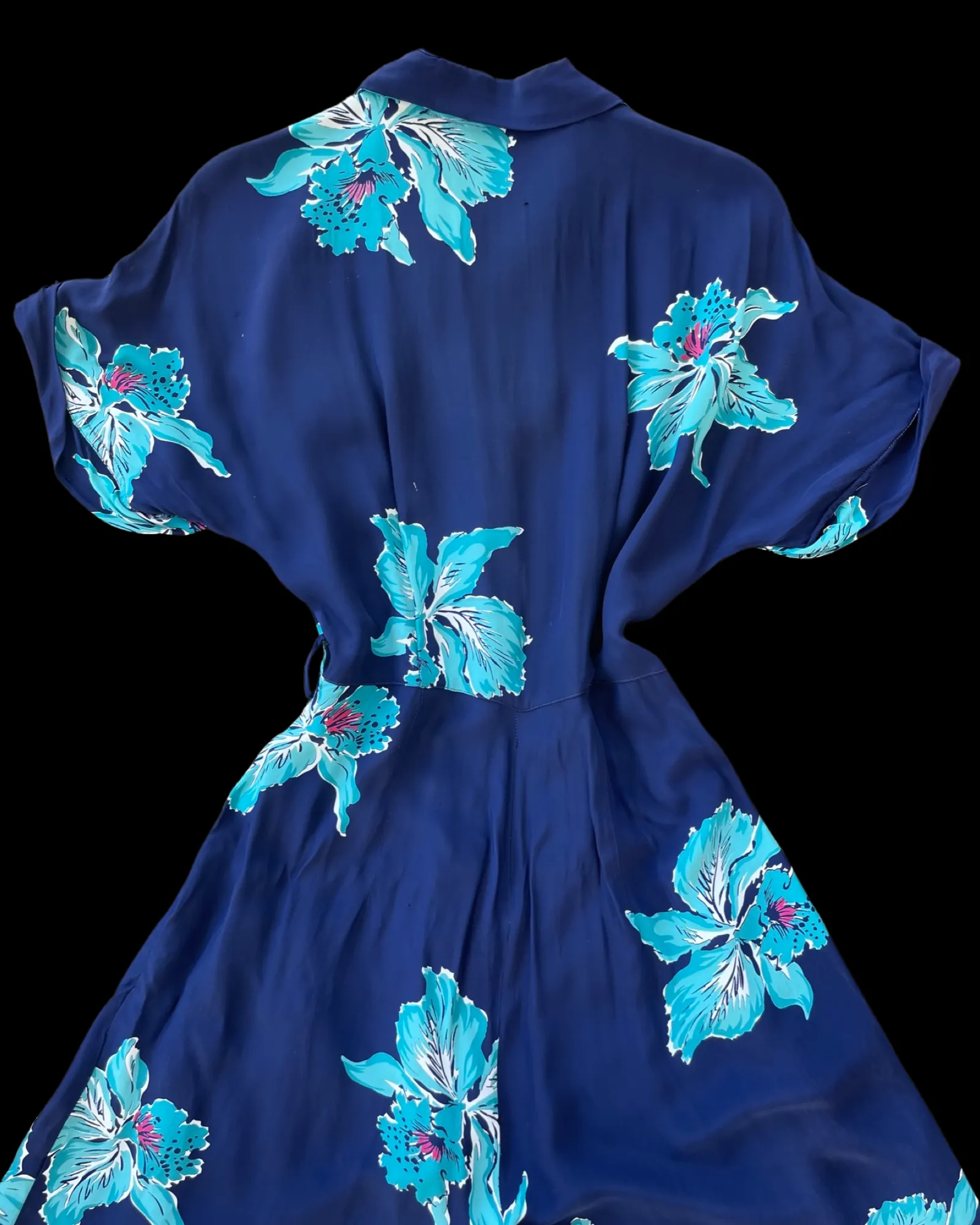 Rare 1940s Cold Rayon Floral Zip Front Palazzo Jumpsuit