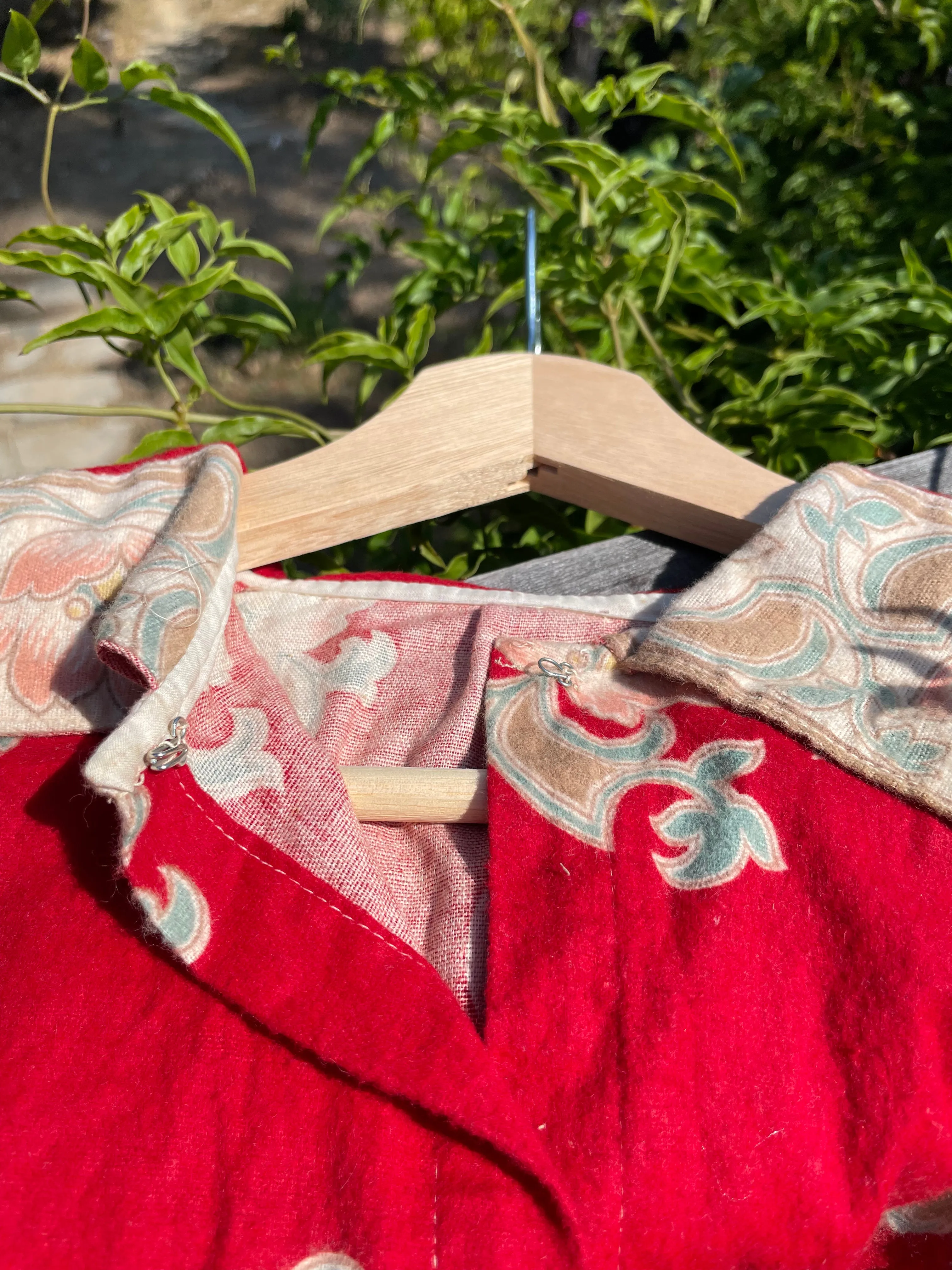 Rare Antique Floral Turkey Red Cotton Flannel Sailor Collar Blouse