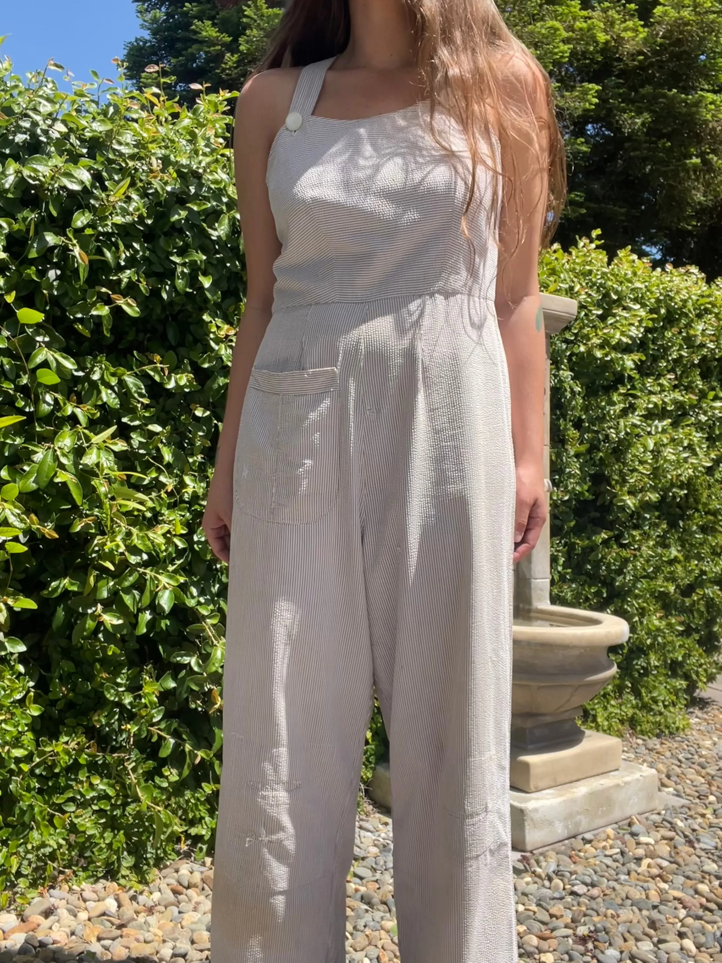 Rare Early 1940s Striped Seersucker Ladies Bib Overalls Set