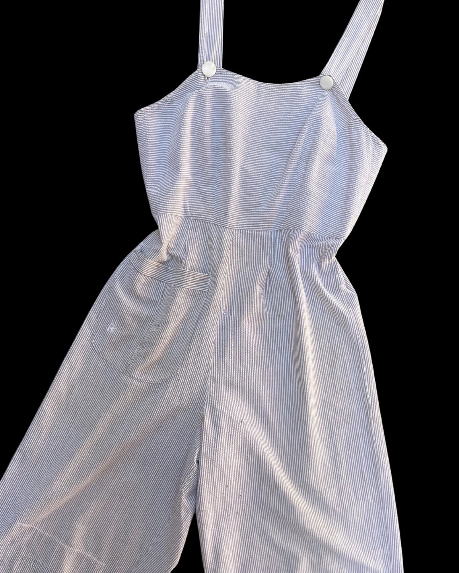 Rare Early 1940s Striped Seersucker Ladies Bib Overalls Set