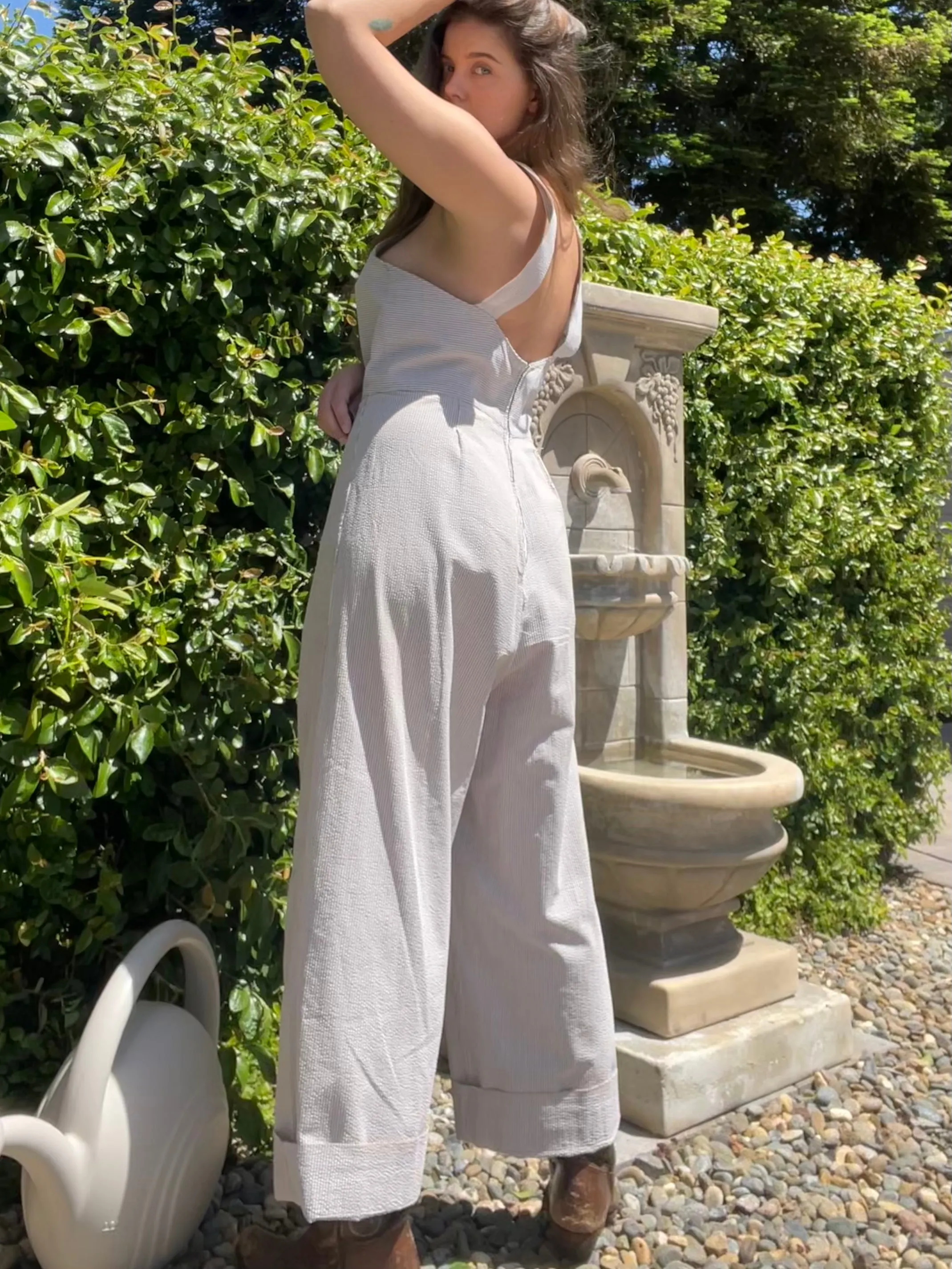 Rare Early 1940s Striped Seersucker Ladies Bib Overalls Set