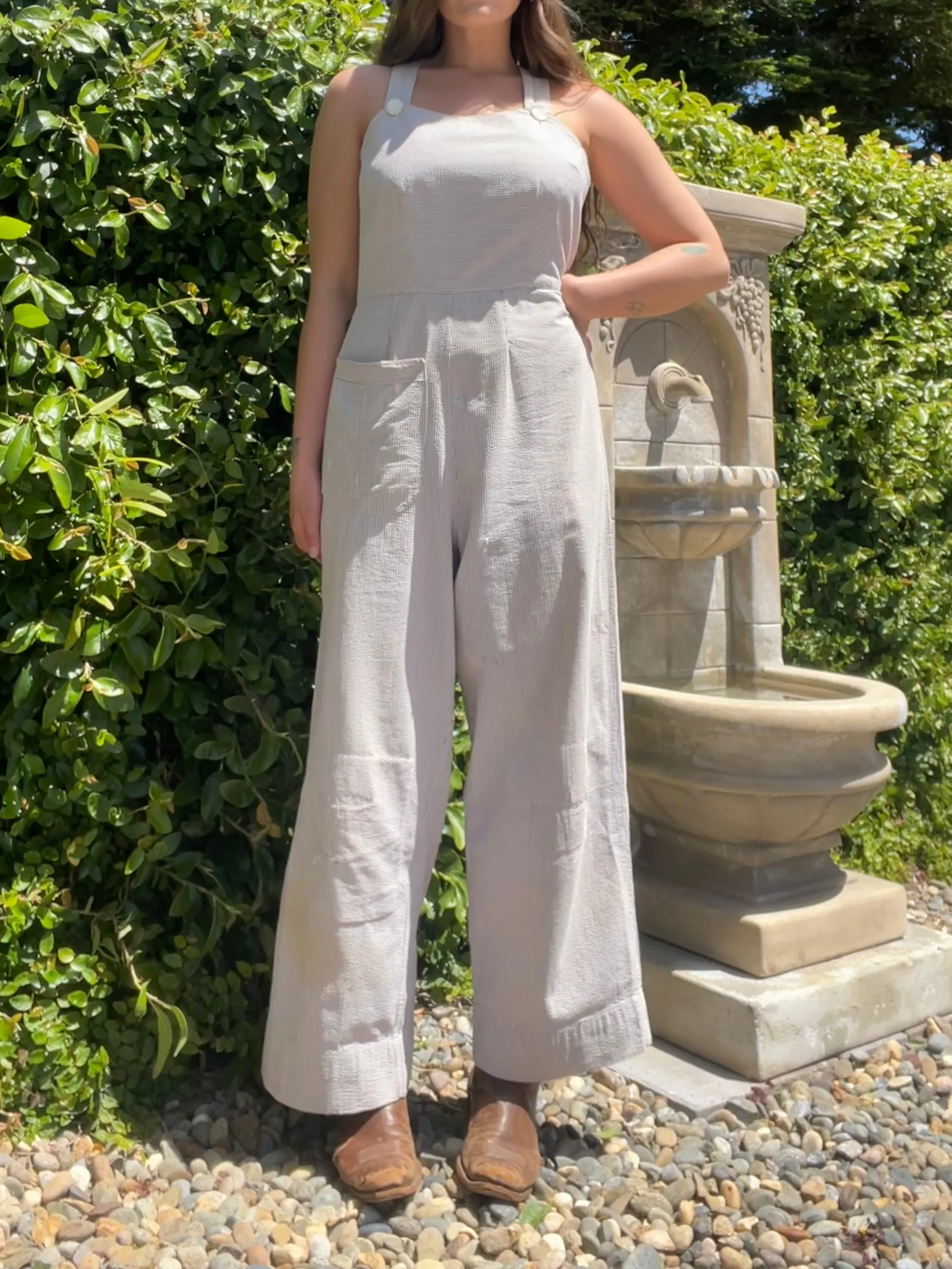 Rare Early 1940s Striped Seersucker Ladies Bib Overalls Set