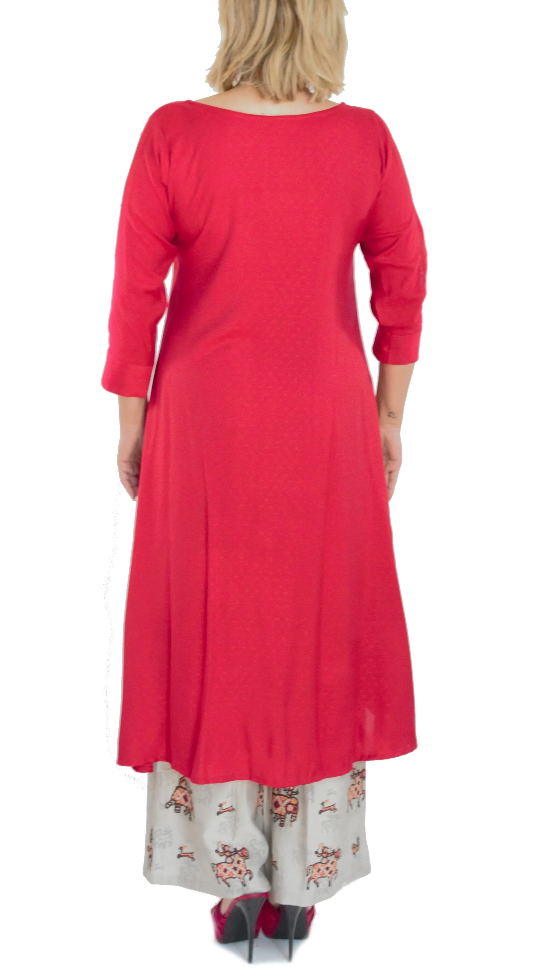 Red Color Kurti with Grey Color Printed Palazzo