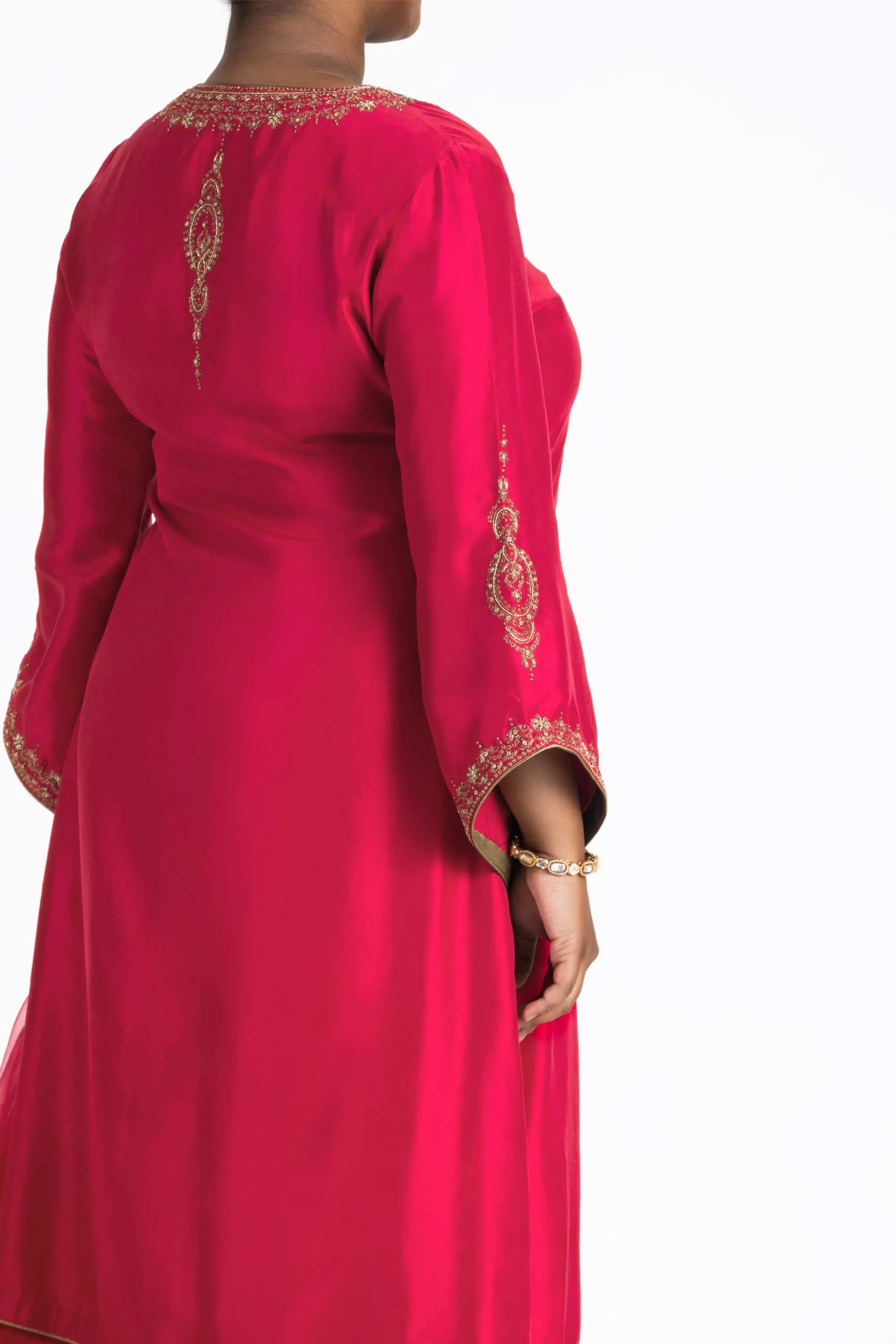 Red dupion kurta and palazzo set