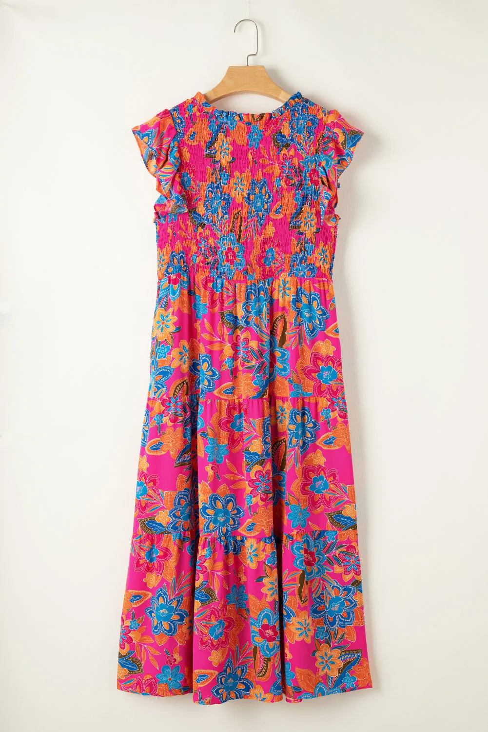 Red Floral Print Ruffled Sleeveless Plus Size Long Dress