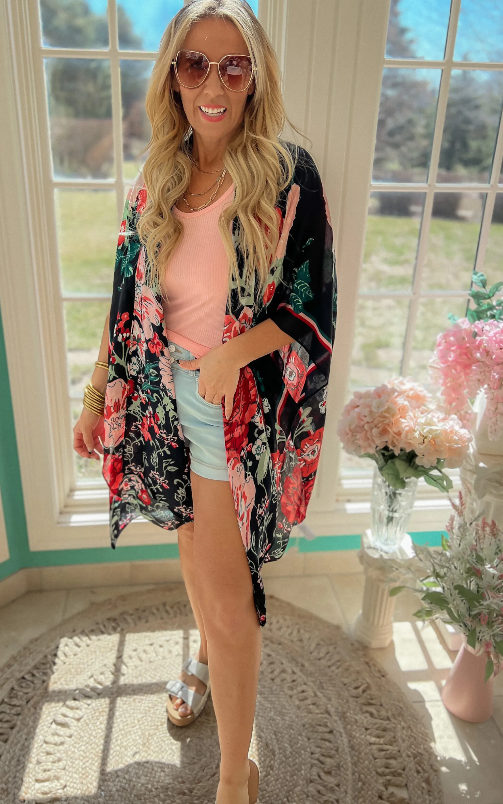 Red Flower Garden Kimono