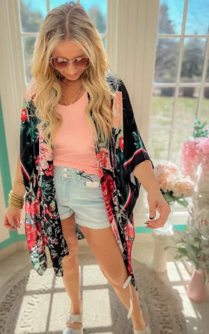 Red Flower Garden Kimono