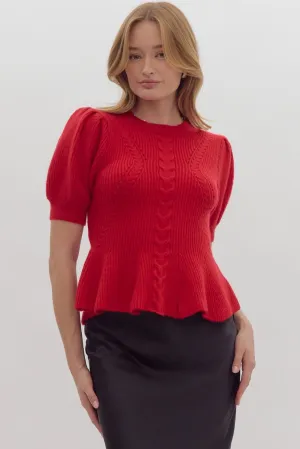 Red peplum ss sweater