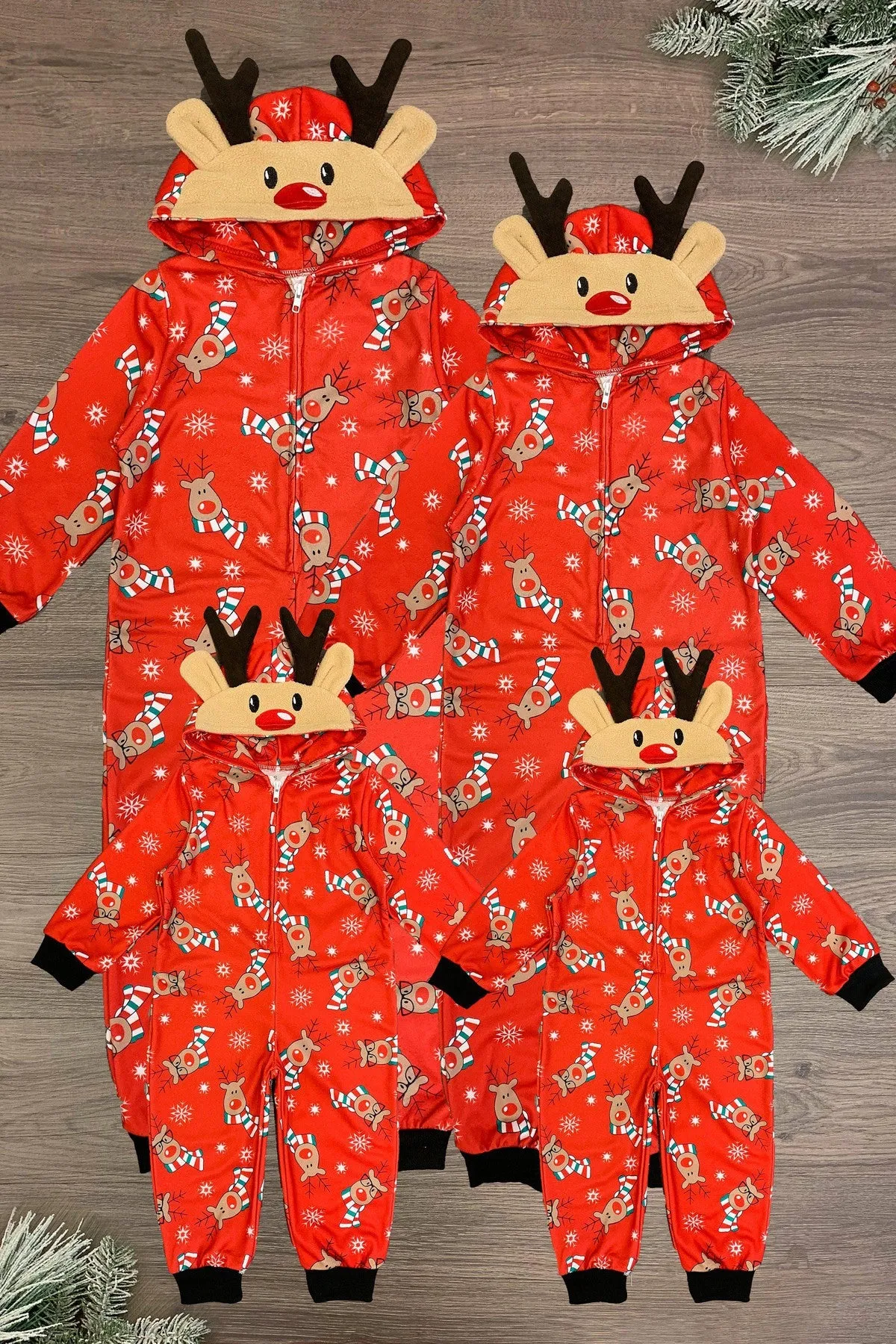 Red Reindeer Family Onesie Pajamas- AND PET BANDANA!