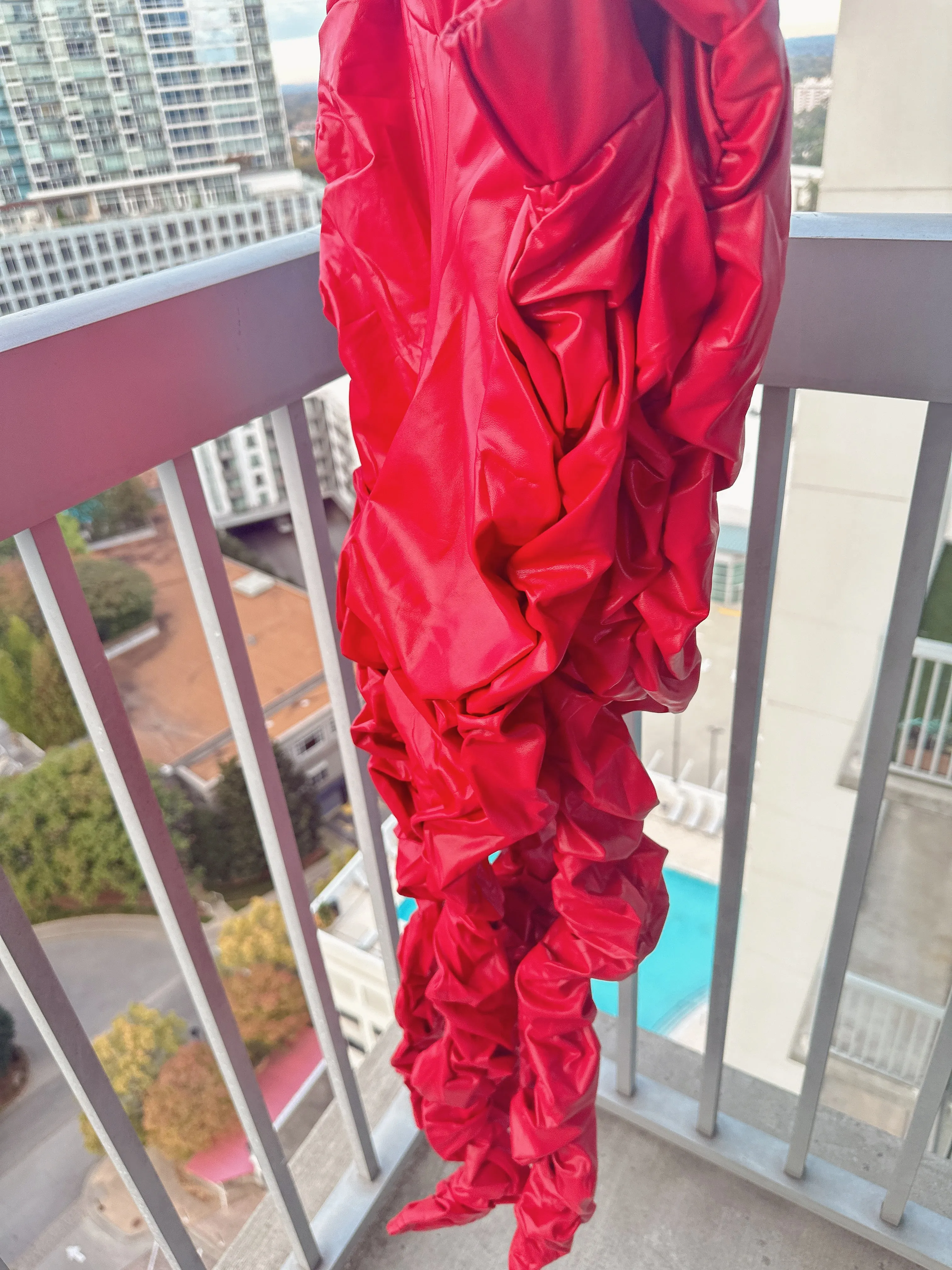 Red Ruched PU Leather Leggings