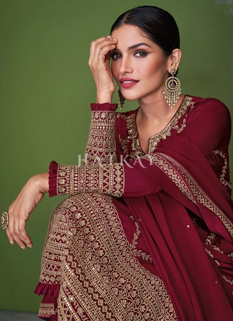 Red Traditional Embroidered Wedding Palazzo Suit