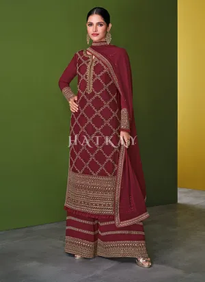 Red Traditional Embroidered Wedding Palazzo Suit
