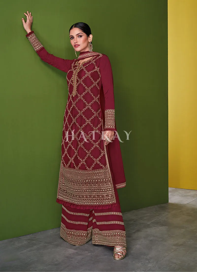 Red Traditional Embroidered Wedding Palazzo Suit