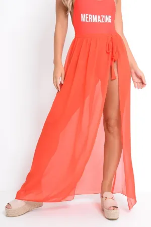 Red Wrap Chiffon Maxi Skirt - Eveah