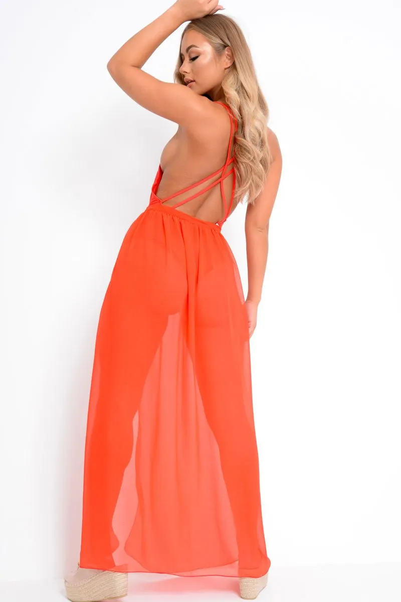 Red Wrap Chiffon Maxi Skirt - Eveah