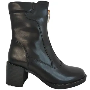 Regarde Le Ciel Elly Black Leather Front Zip Boots