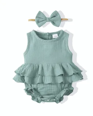 Renotemy Infant Baby Rompers Girl Cotton Linen Clothes Short Sleeve Outfits One-Piece Bodysuit Baby Girl Clothes 3-6 Months