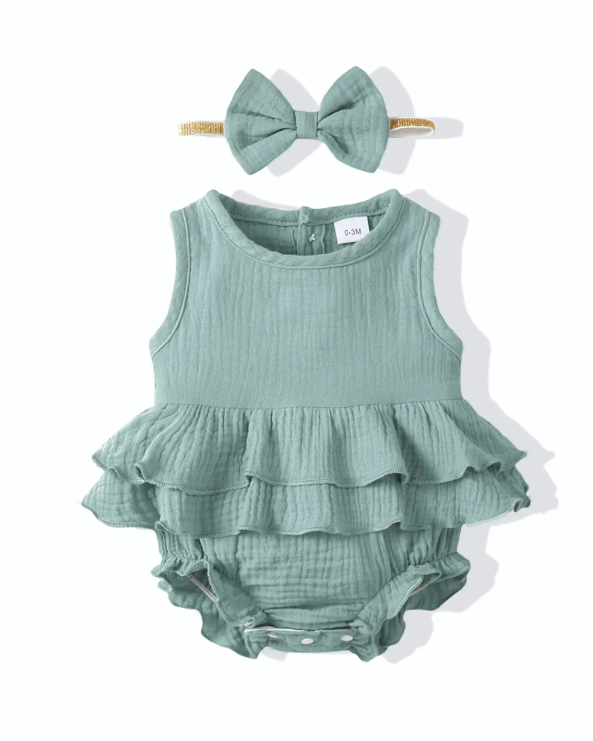 Renotemy Infant Baby Rompers Girl Cotton Linen Clothes Short Sleeve Outfits One-Piece Bodysuit Baby Girl Clothes 3-6 Months