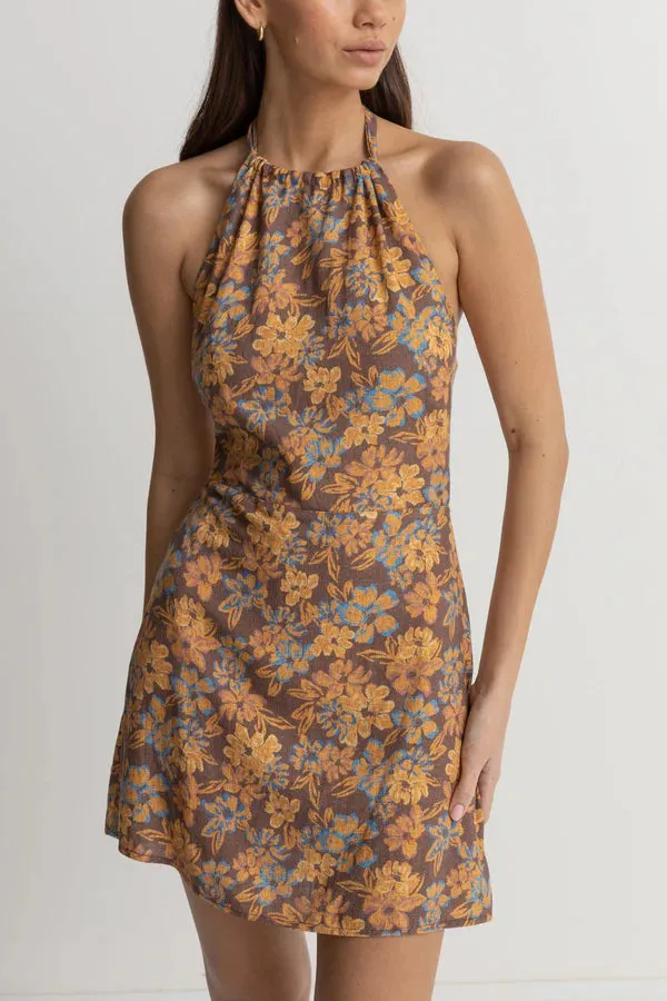 RHYTHM OASIS FLORAL HALTER MINI DRESS