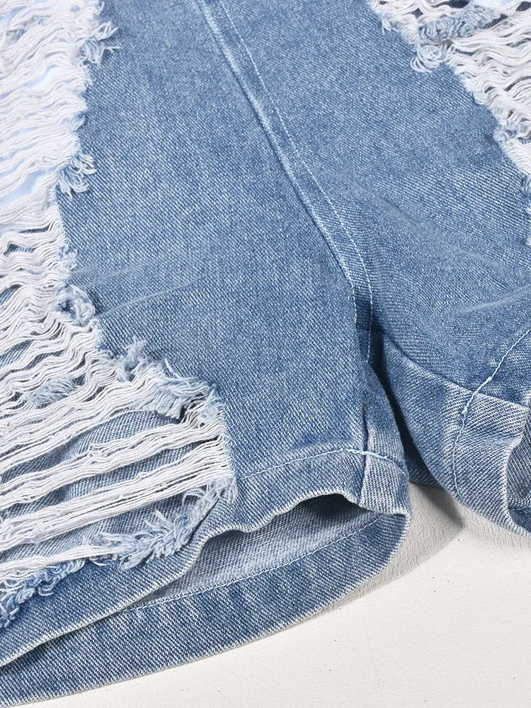 Ripped Strapless Denim Rompers