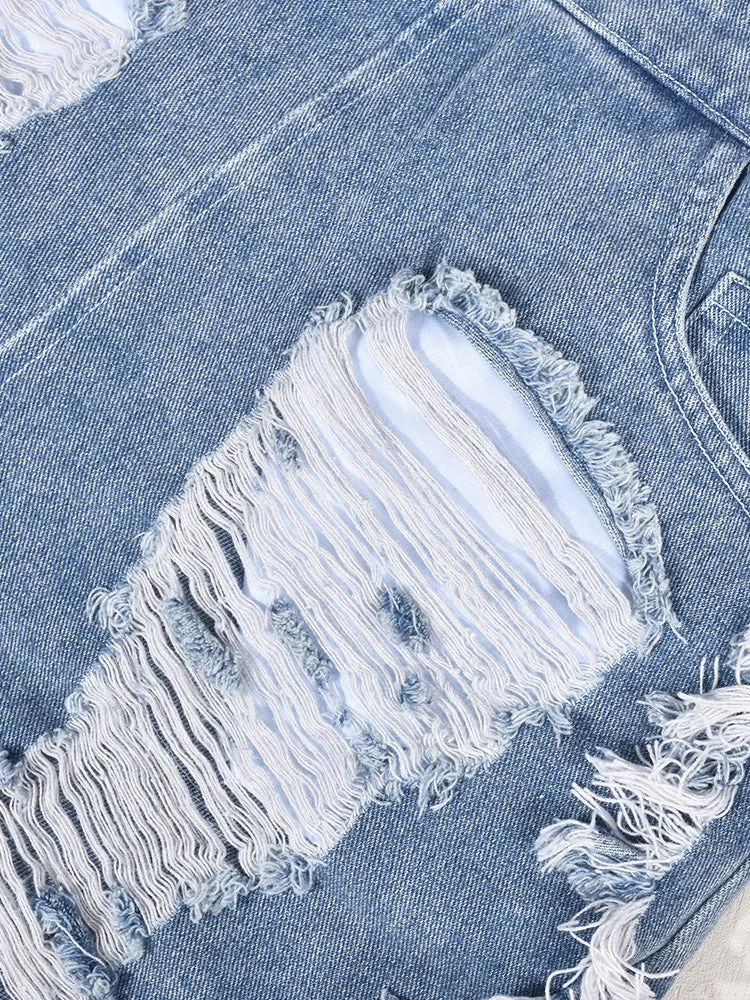 Ripped Strapless Denim Rompers