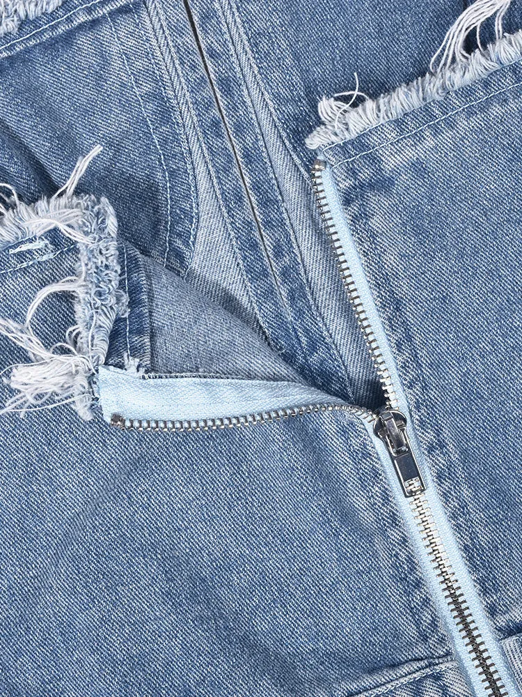 Ripped Strapless Denim Rompers