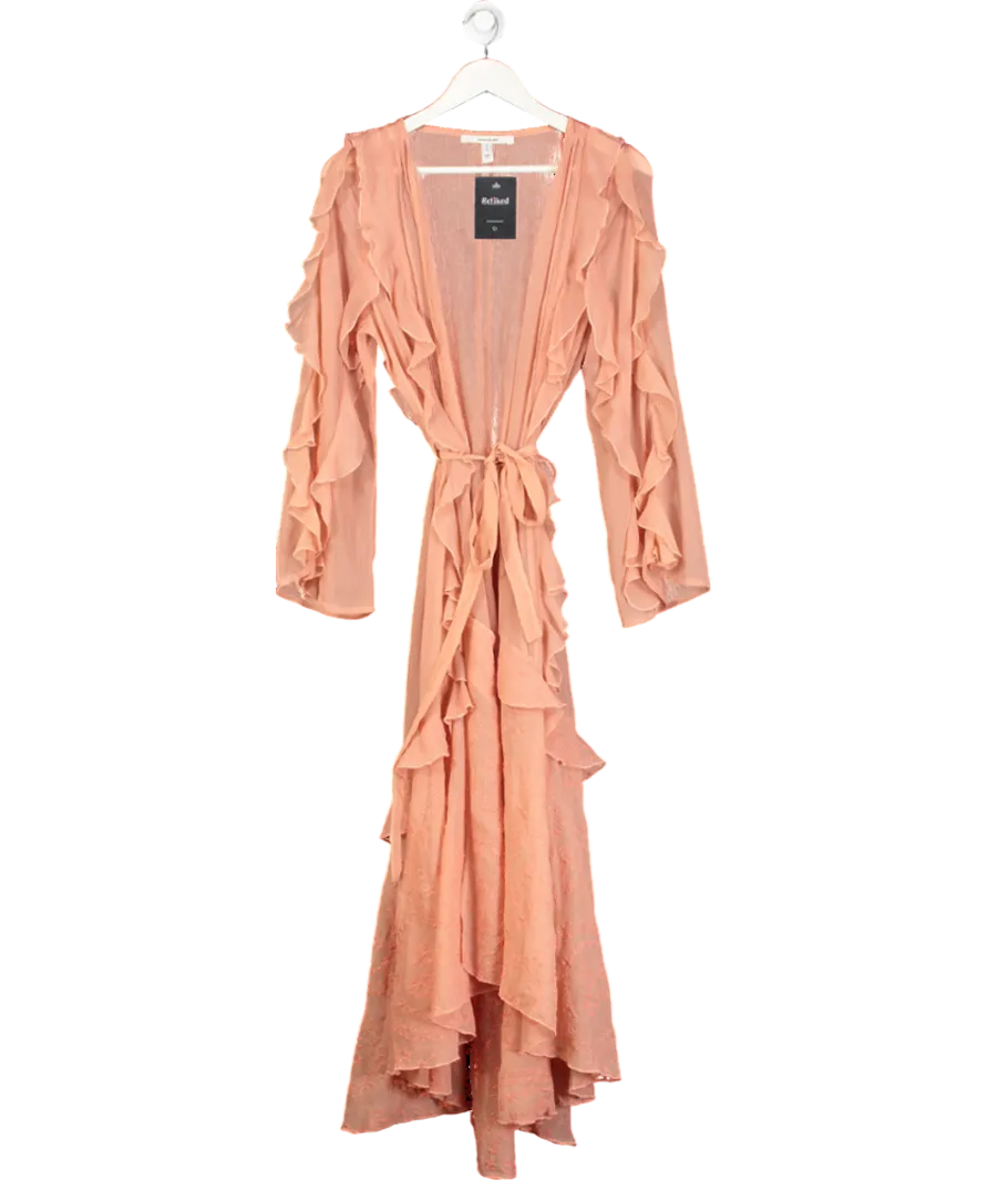 River Island Orange Chiffon Long Sleeve Ruffle Kaftan UK M