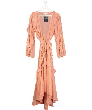 River Island Orange Chiffon Long Sleeve Ruffle Kaftan UK M