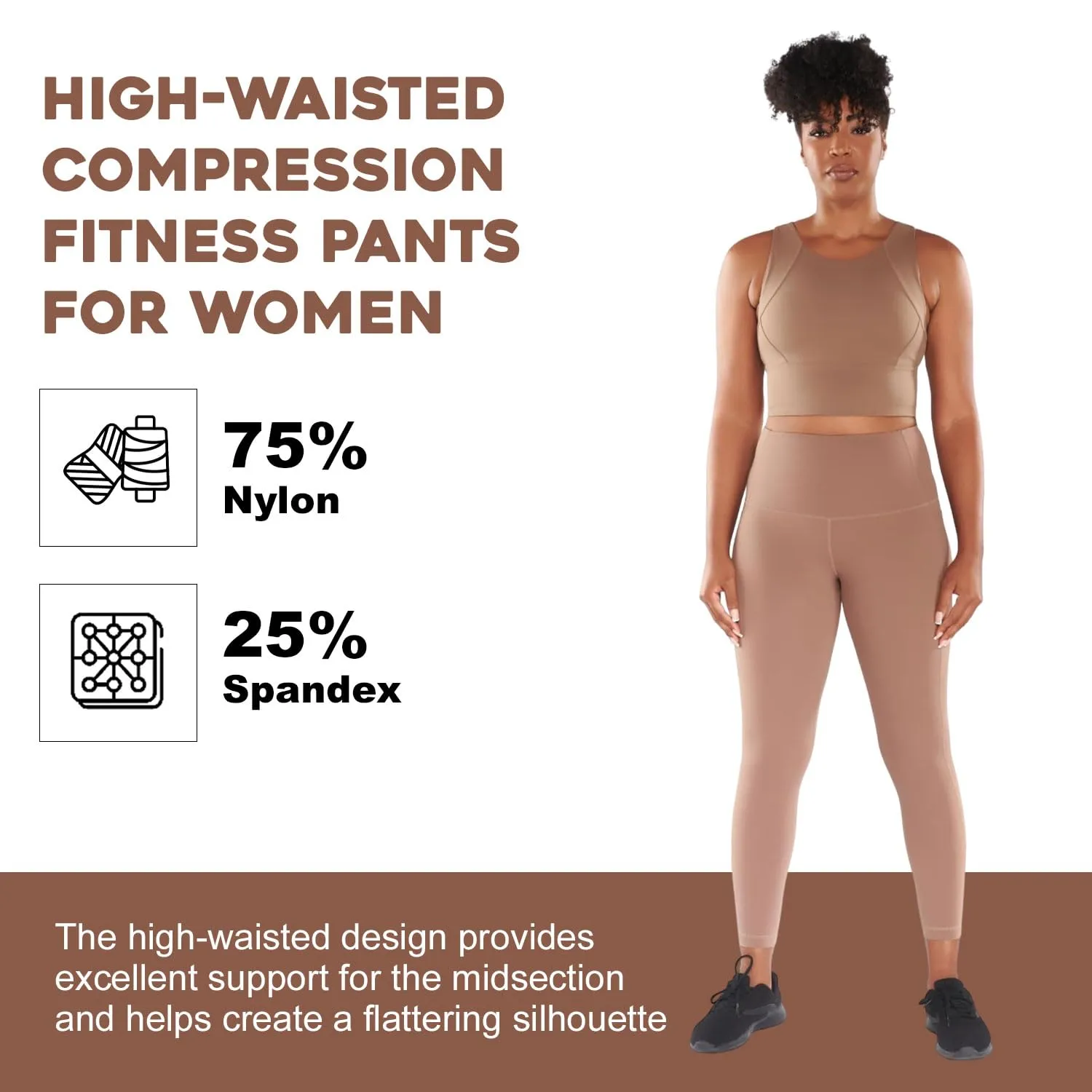 ROAM LOUD Yanta Workout Leggings | Cacao S | Compression Leggings for Women | High Waisted Tummy Control Leggings with Pockets
