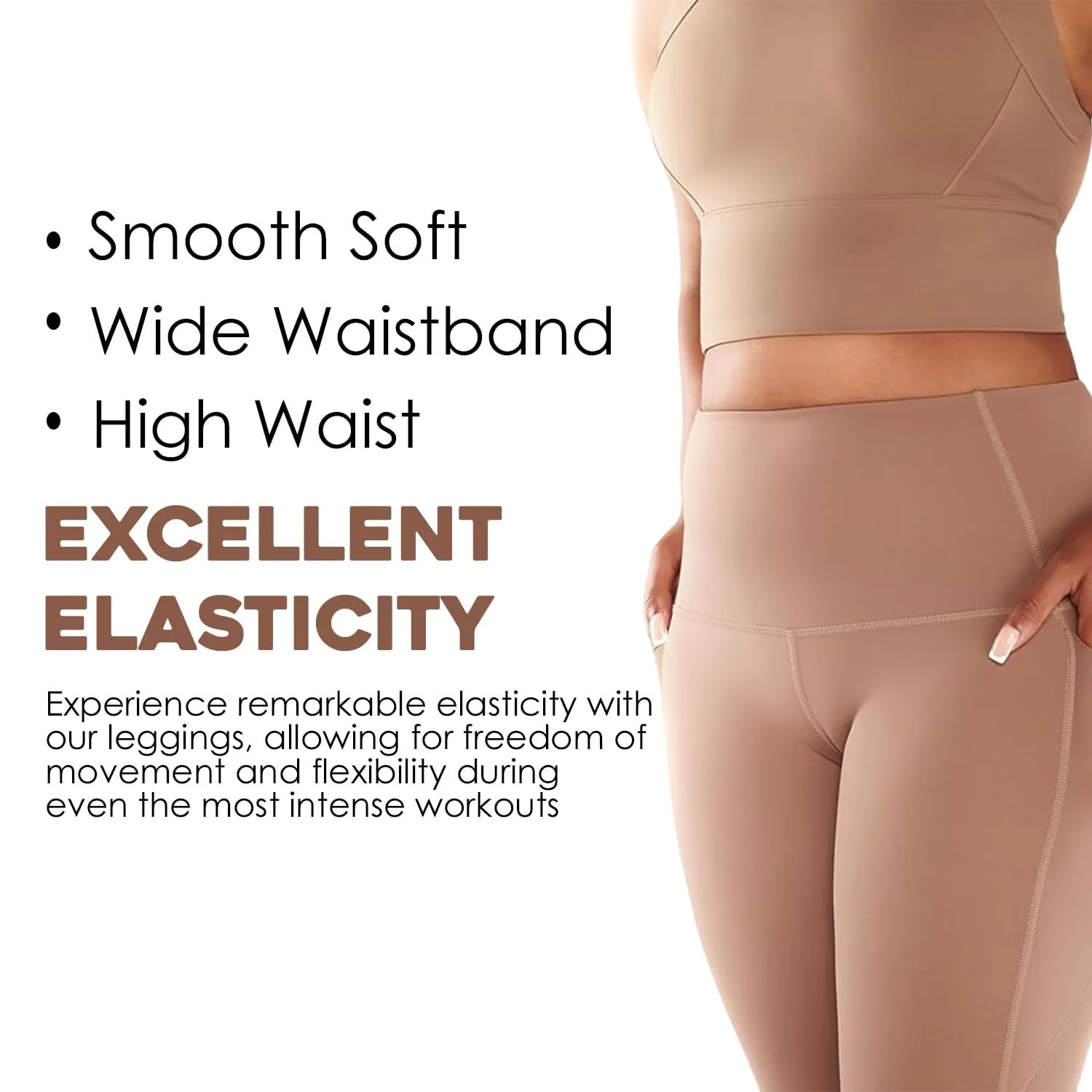 ROAM LOUD Yanta Workout Leggings | Cacao S | Compression Leggings for Women | High Waisted Tummy Control Leggings with Pockets