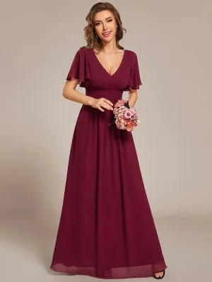 Robe longue de demoiselle d'honneur en mousseline à col en V