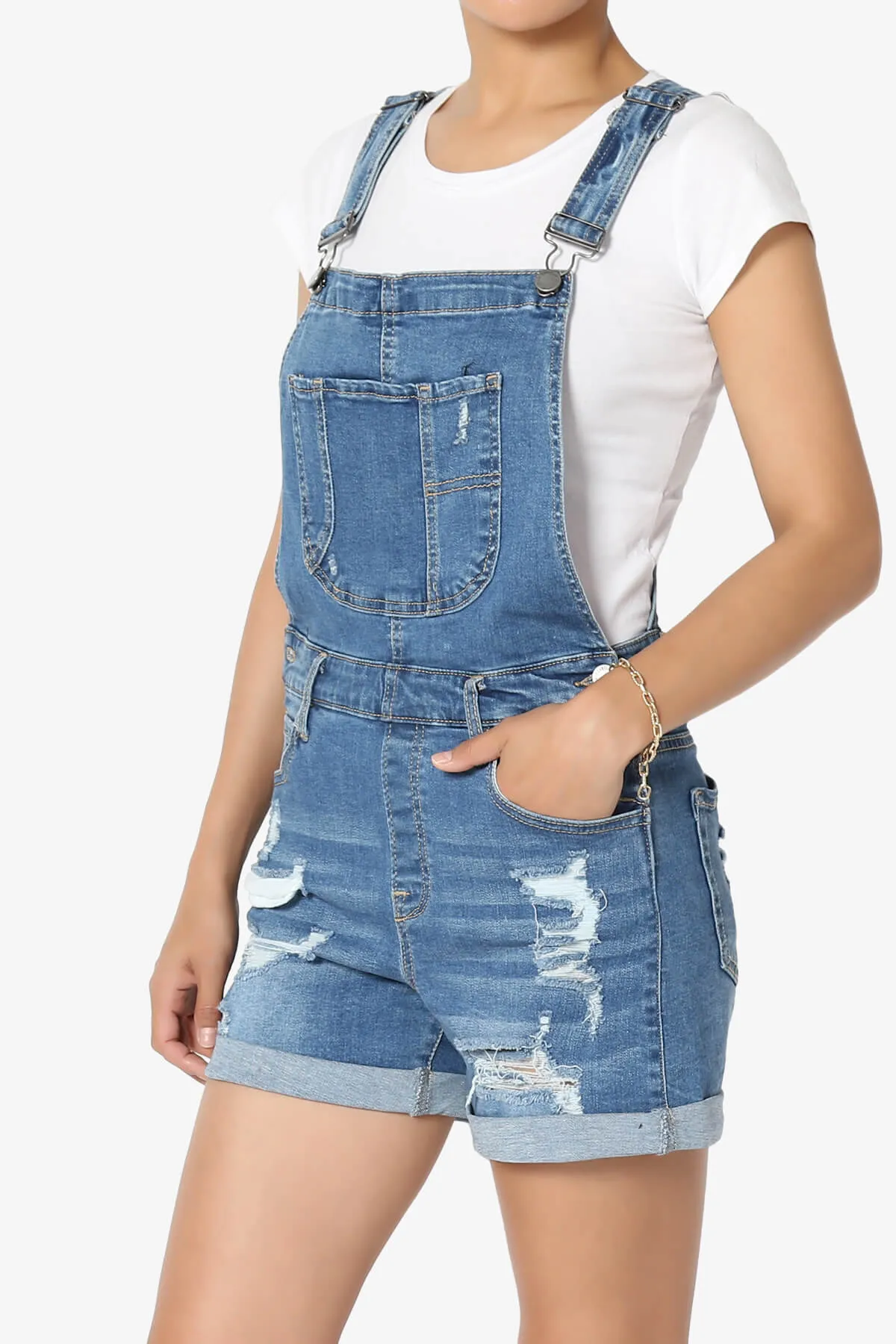 Roselita Distressed Denim Overall Shorts