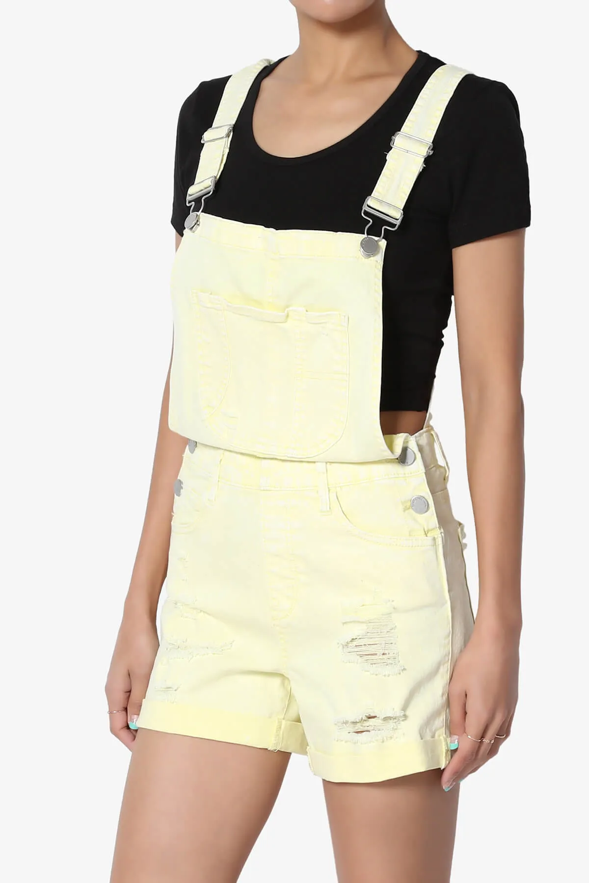 Roselita Distressed Denim Overall Shorts