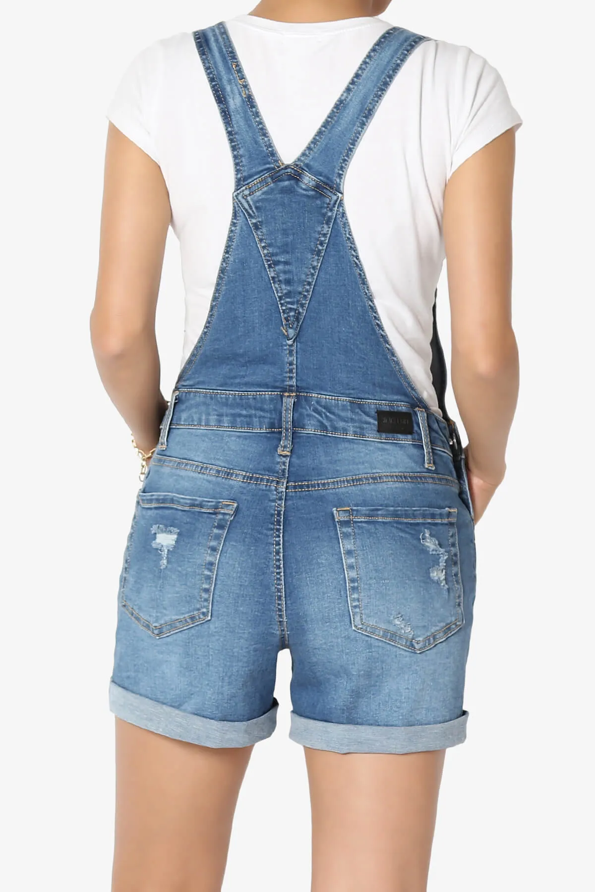 Roselita Distressed Denim Overall Shorts