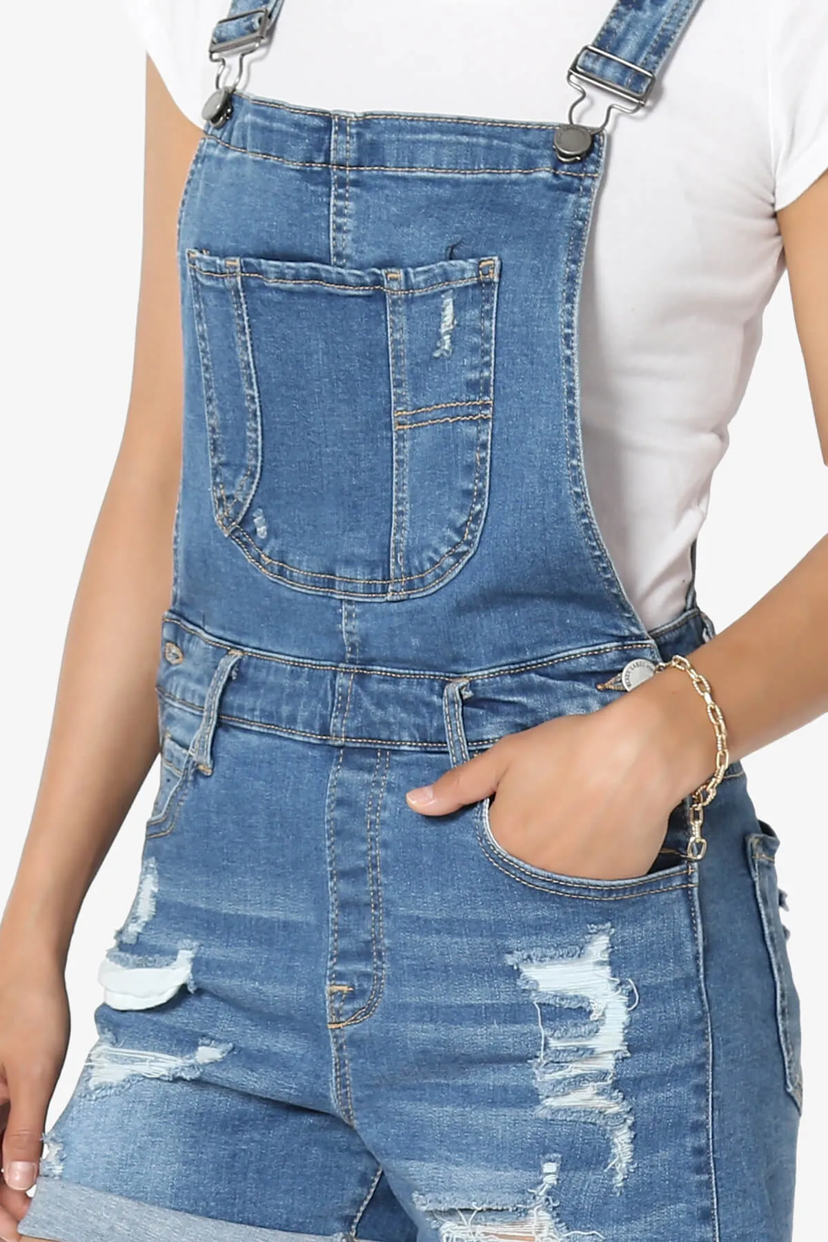 Roselita Distressed Denim Overall Shorts