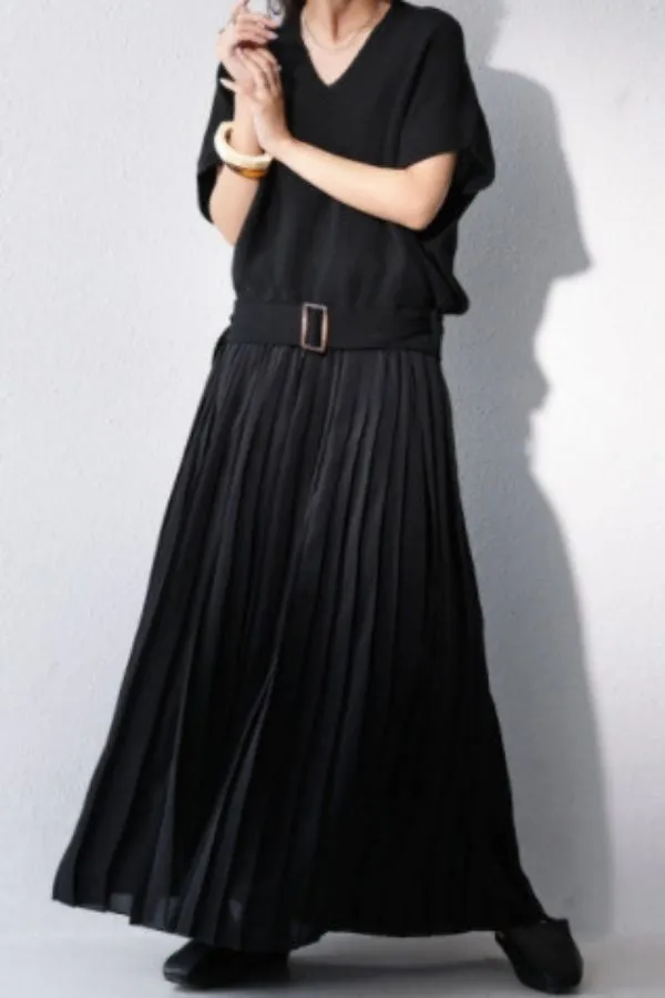 Round Neck Chiffon Hem Maxi Dress (Fit. up to 220lbs)