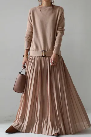 Round Neck Chiffon Hem Maxi Dress (Fit. up to 220lbs)