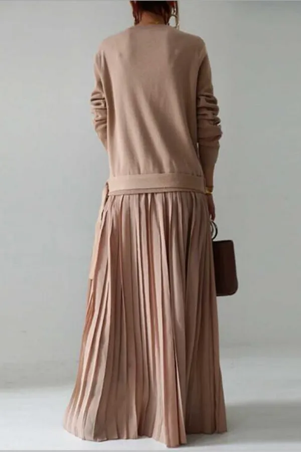 Round Neck Chiffon Hem Maxi Dress (Fit. up to 220lbs)