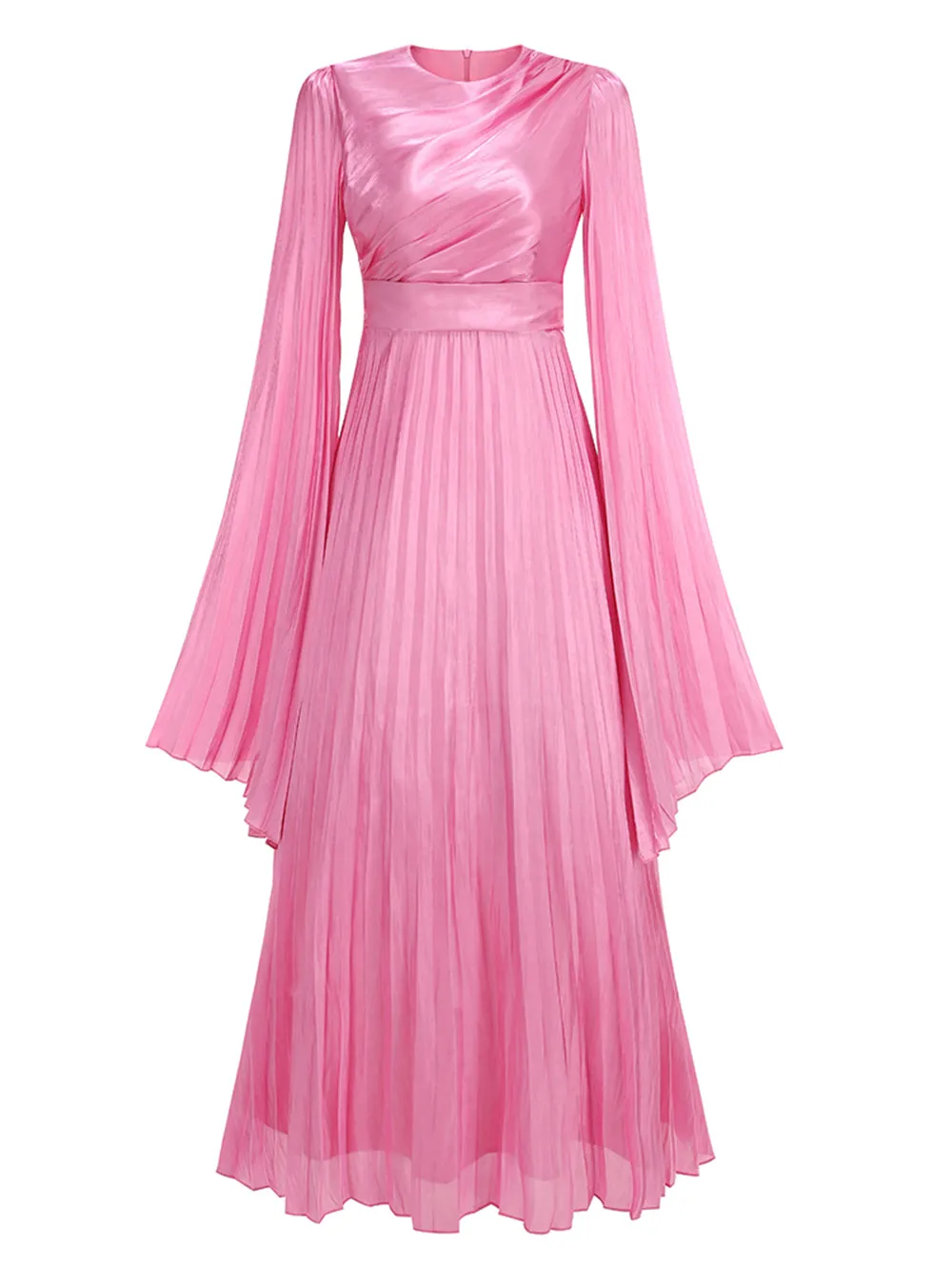 Round Neck Long Sleeve Ruched Maxi Dress KLYF1230