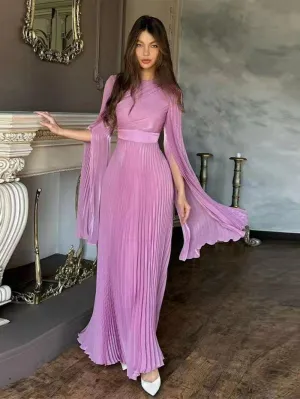Round Neck Long Sleeve Ruched Maxi Dress KLYF1230