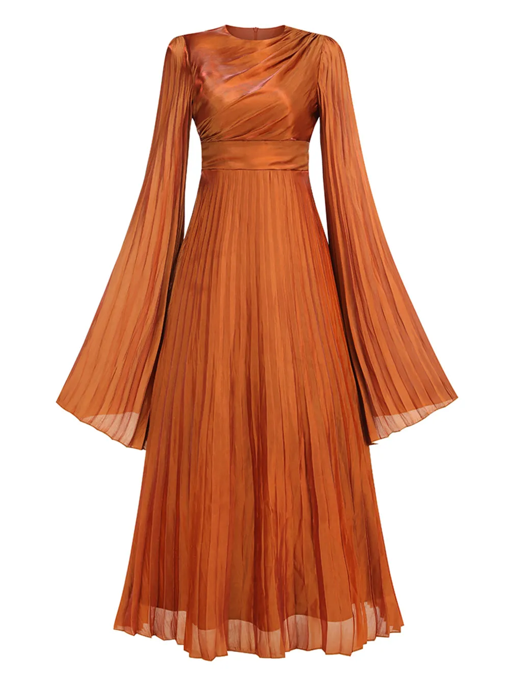 Round Neck Long Sleeve Ruched Maxi Dress KLYF1230