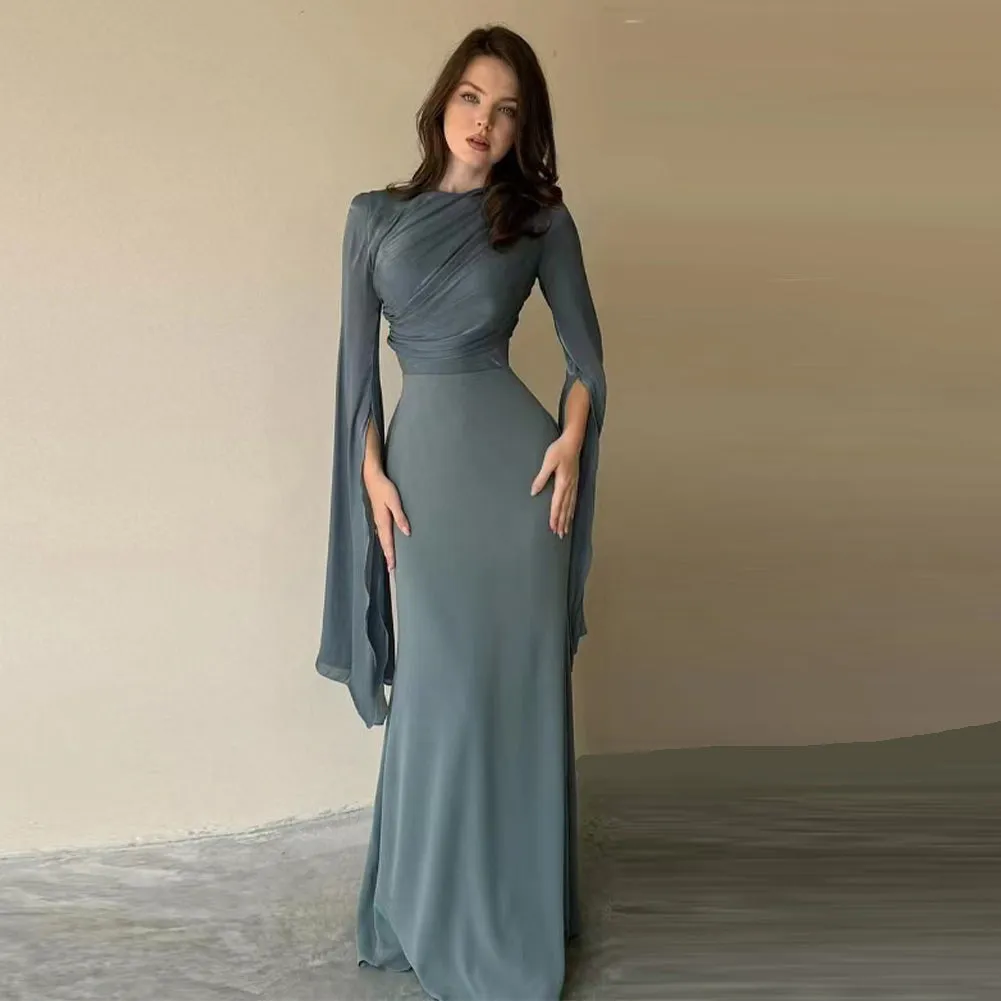 Round Neck Long Sleeve Splicing Maxi Dress KLYF1237